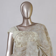 Ivory Semi Turkish Organza Onam Saree
