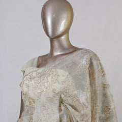 Ivory Semi Turkish Organza Onam Saree