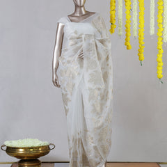 Ivory Organza Golden Appliqué Onam Saree