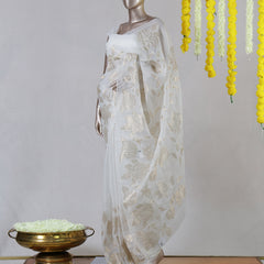 Ivory Organza Golden Appliqué Onam Saree