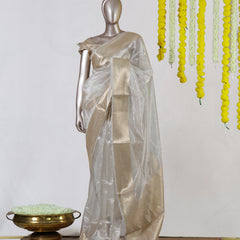 Ivory Tissue Organza Golden Border Onam Saree
