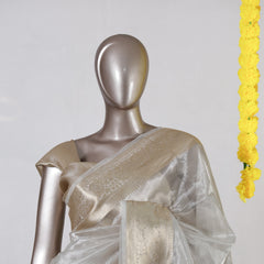 Ivory Tissue Organza Golden Border Onam Saree