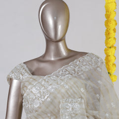Ivory Organza Embroidered Onam Saree