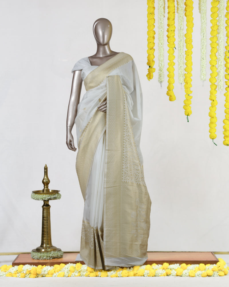 Moonlit White Golden Heritage Kasavu Saree