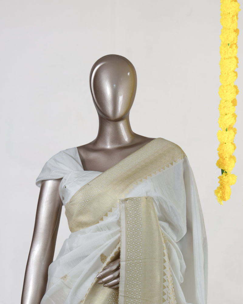 Moonlit White Golden Heritage Kasavu Saree