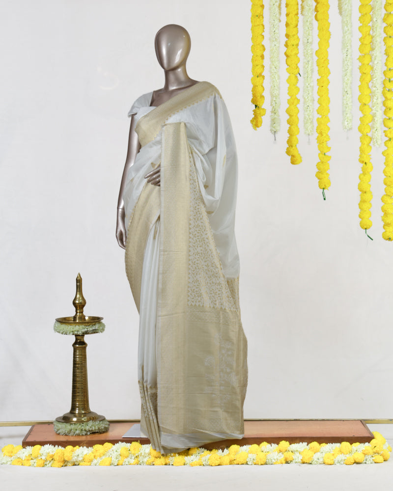 Moonlit White Golden Heritage Kasavu Saree