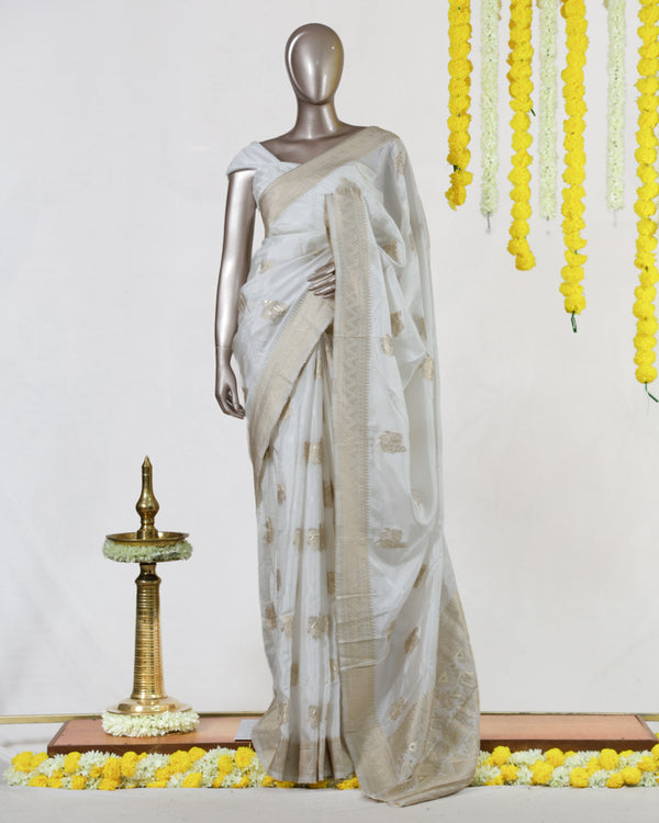 Moonlit White Regal Kasavu Saree