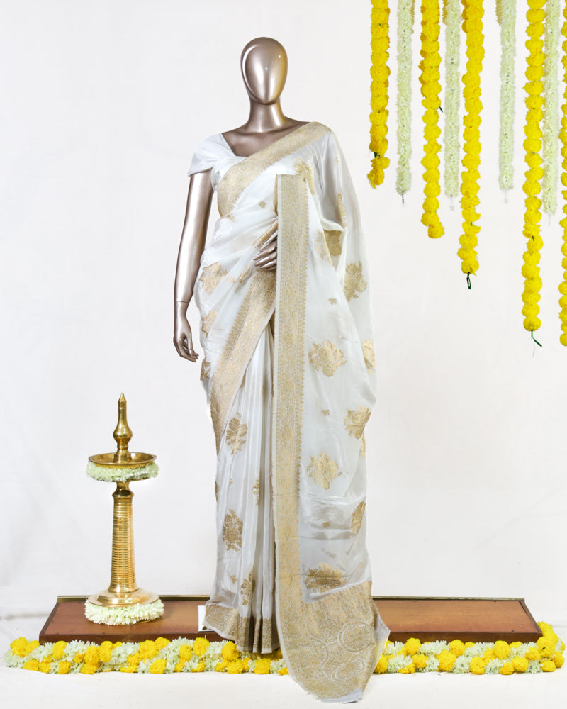 Pearl Ivory Gold Butta Banarasi Saree