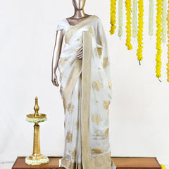 Pearl Ivory Gold Butta Banarasi Saree