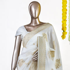 Pearl Ivory Gold Butta Banarasi Saree