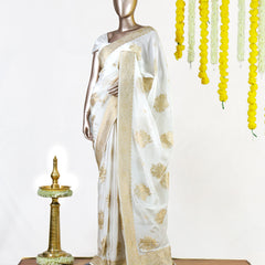 Pearl Ivory Gold Butta Banarasi Saree
