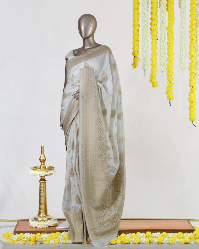 Moonlit White Royal Heritage Kasavu Saree