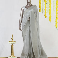 Moonlit White Silver Royale Georgette Banarasi Saree