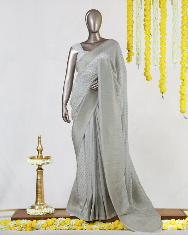 Moonlit White Silver Royale Georgette Banarasi Saree