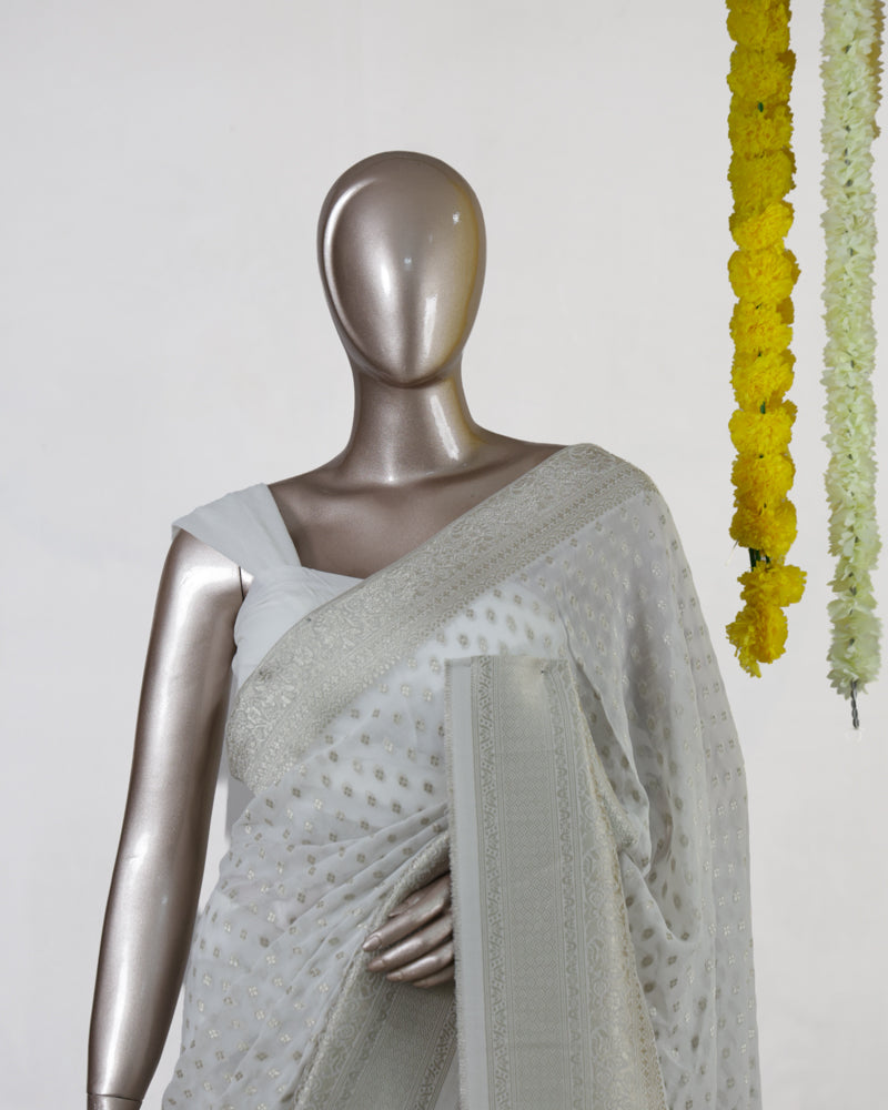 Moonlit White Silver Royale Georgette Banarasi Saree