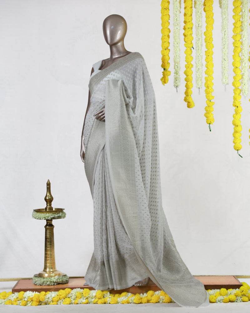 Moonlit White Silver Royale Georgette Banarasi Saree