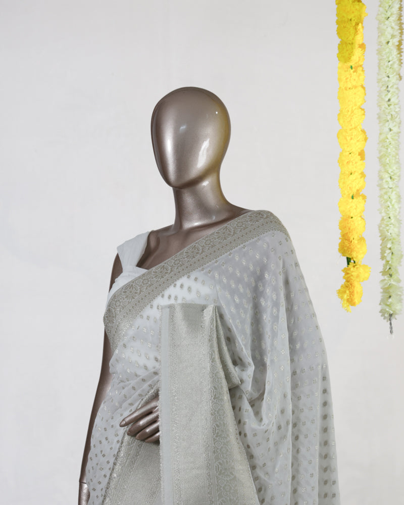 Moonlit White Silver Royale Georgette Banarasi Saree