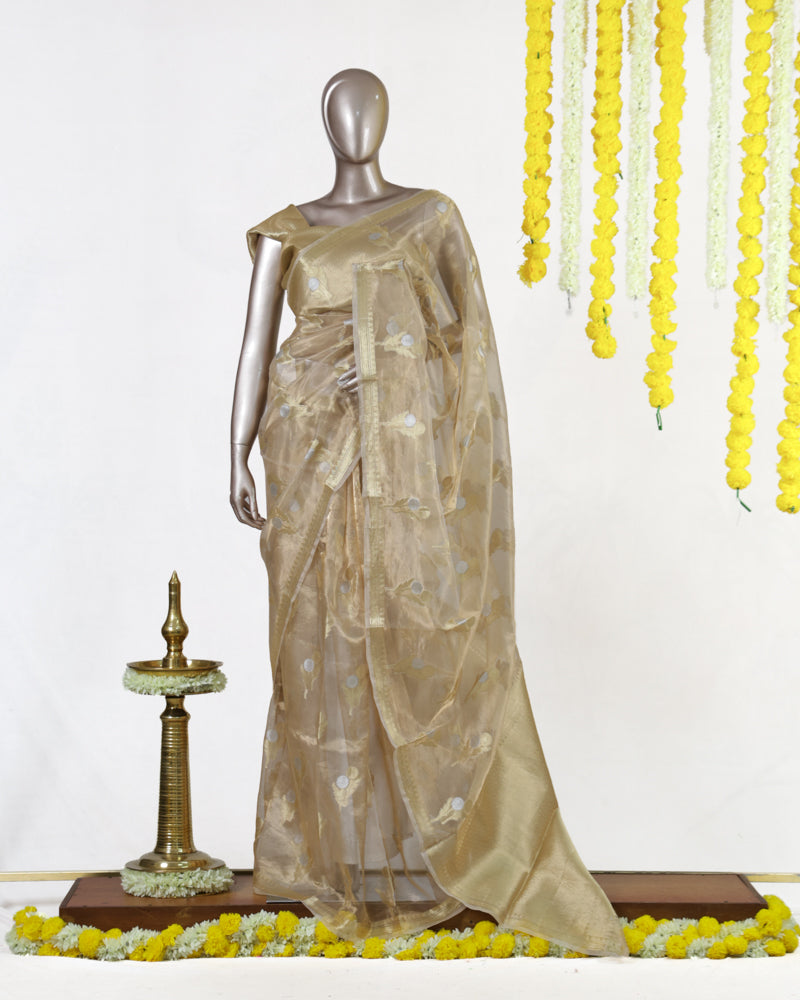 Golden Meadow Organza Saree