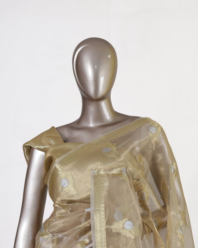 Golden Meadow Organza Saree