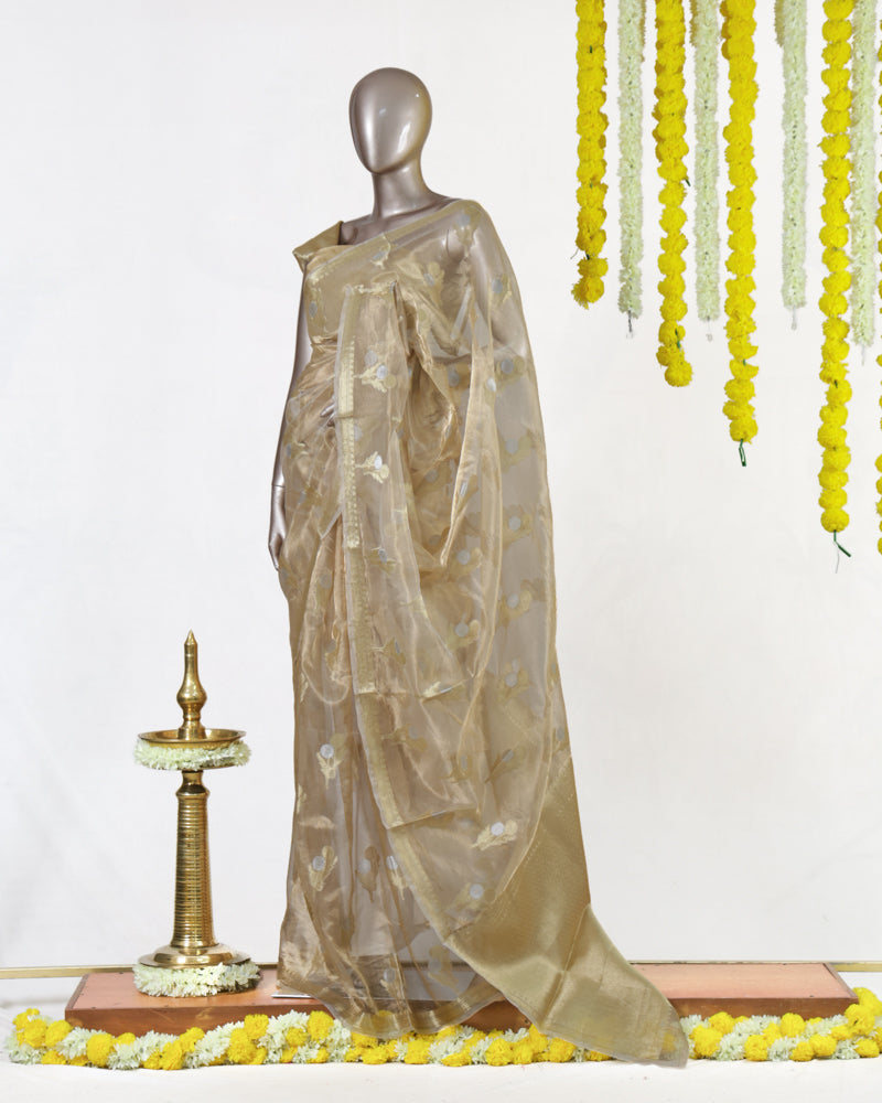 Golden Meadow Organza Saree