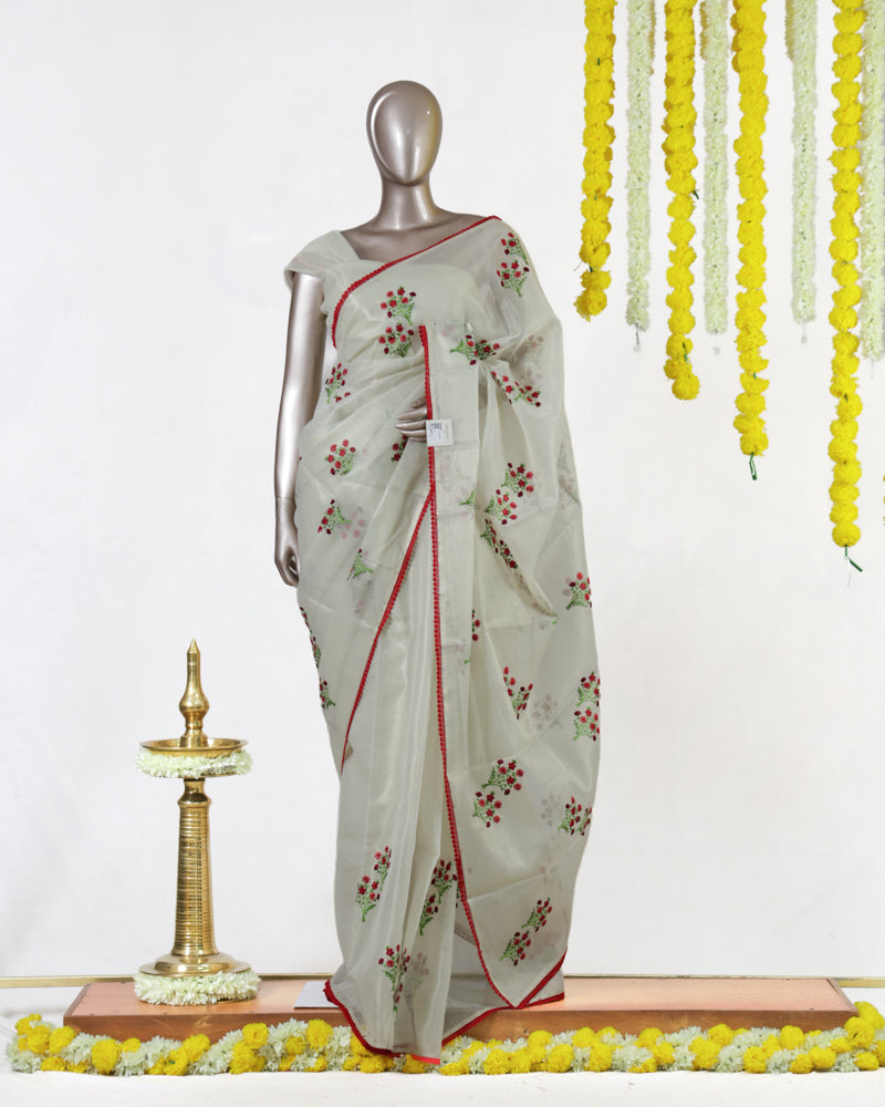 Ruby Blossom Organza Saree