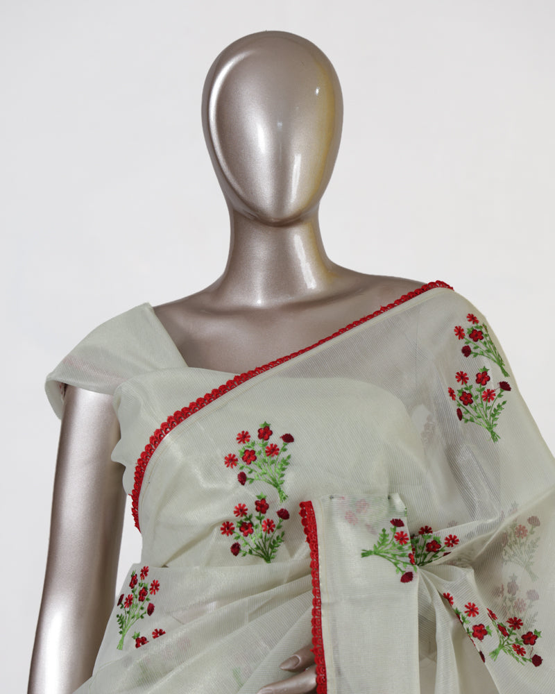 Ruby Blossom Organza Saree