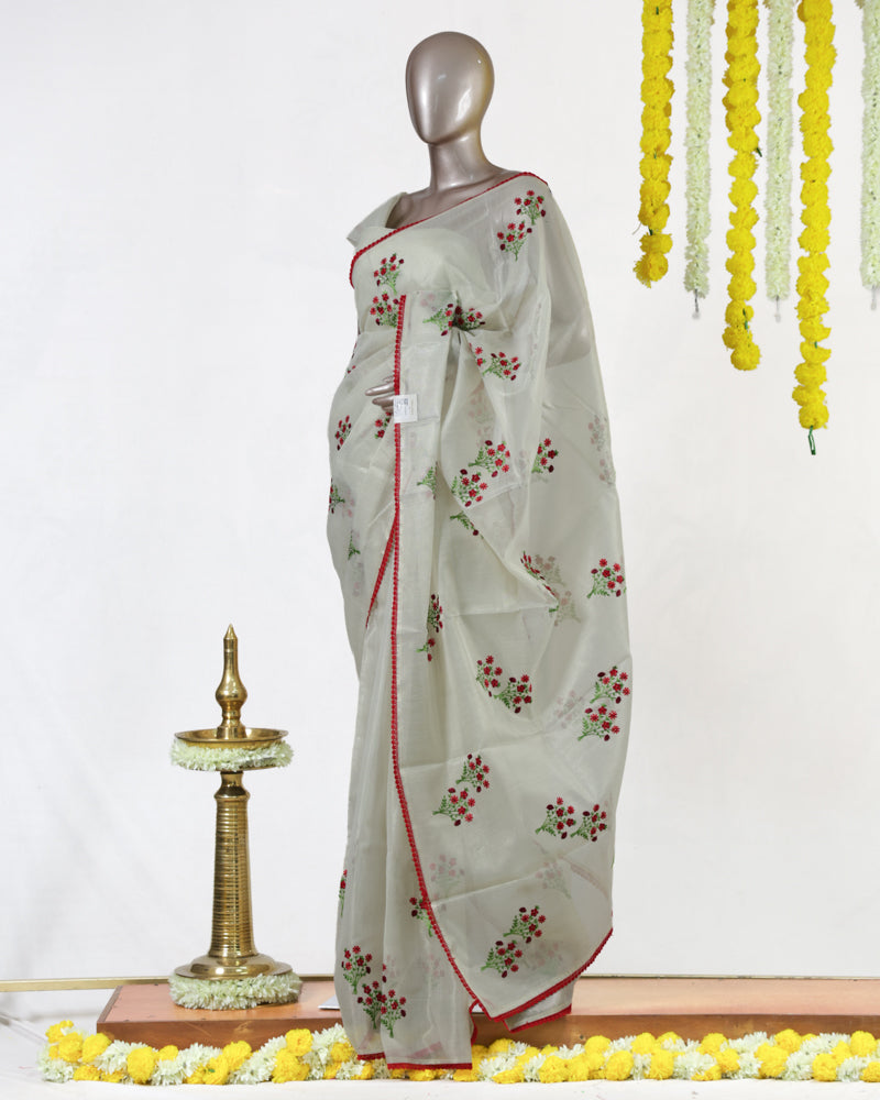 Ruby Blossom Organza Saree