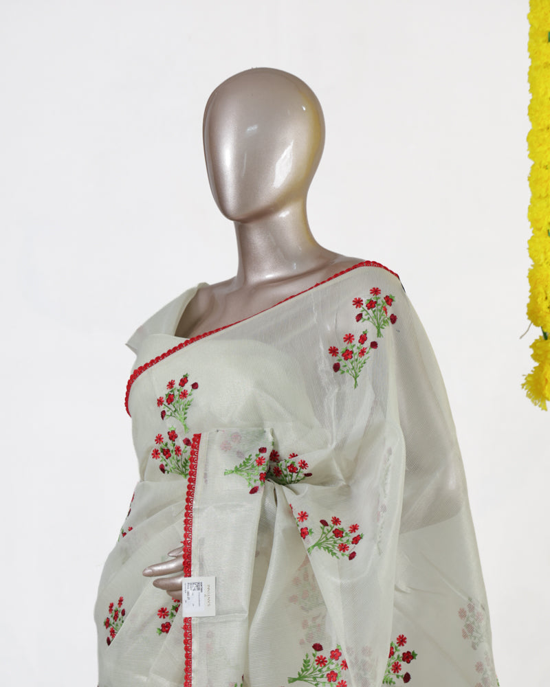 Ruby Blossom Organza Saree