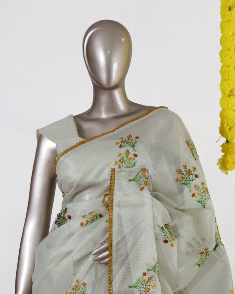 Marigold Bloom Tissue Organza Saree