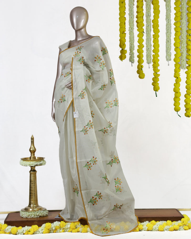 Marigold Bloom Tissue Organza Saree