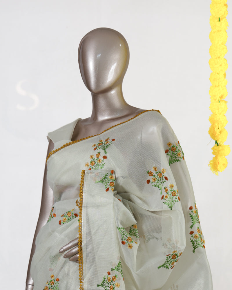 Marigold Bloom Tissue Organza Saree