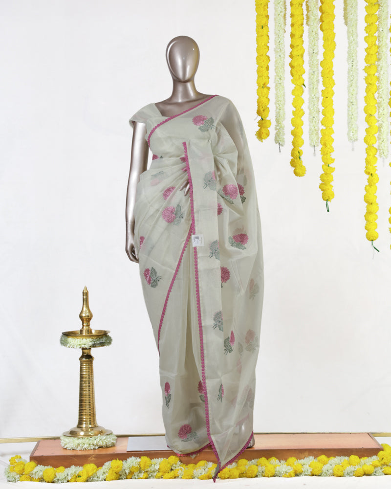 Rosy Bloom Tissue Organza Saree