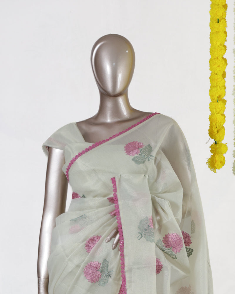 Rosy Bloom Tissue Organza Saree
