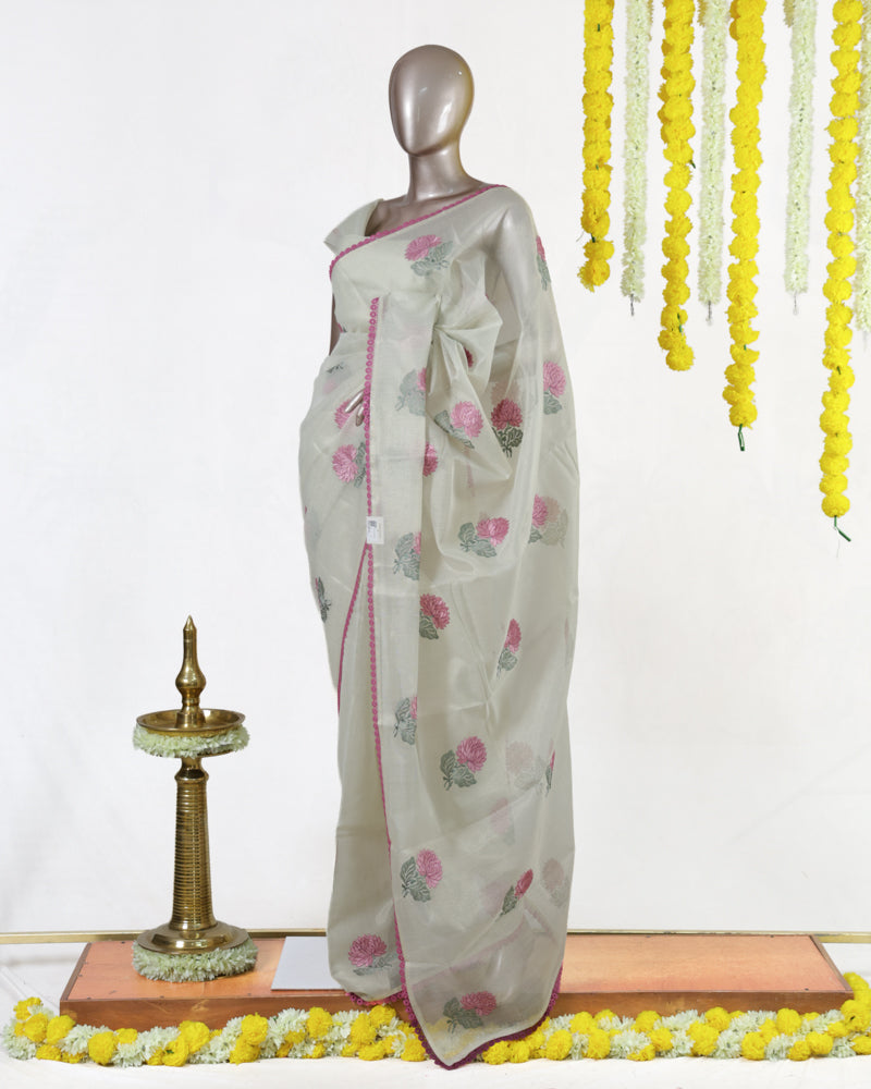 Rosy Bloom Tissue Organza Saree