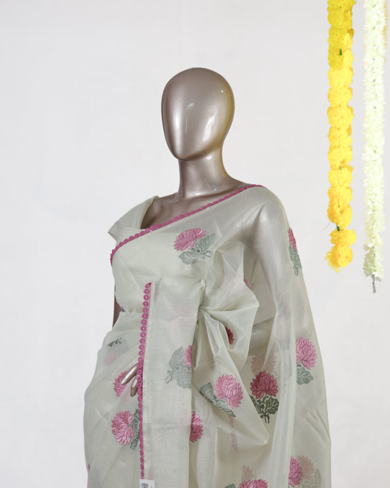 Rosy Bloom Tissue Organza Saree