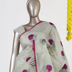 Magenta Chrysanthemum Tissue Organza Saree