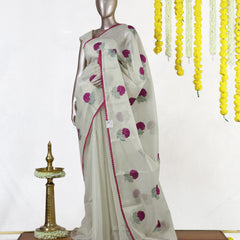 Magenta Chrysanthemum Tissue Organza Saree