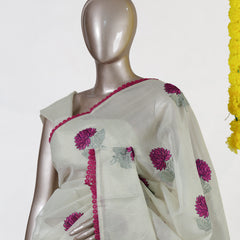 Magenta Chrysanthemum Tissue Organza Saree