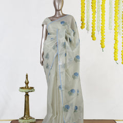 Powder Blue Blossom Tissue Organza Saree
