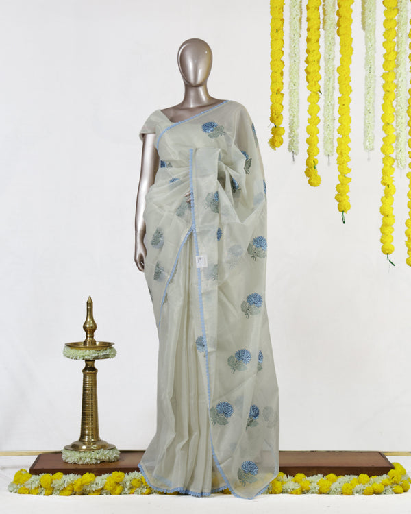Powder Blue Blossom Tissue Organza Saree