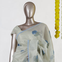 Powder Blue Blossom Tissue Organza Saree