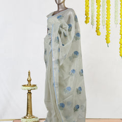 Powder Blue Blossom Tissue Organza Saree