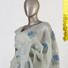 Powder Blue Blossom Tissue Organza Saree