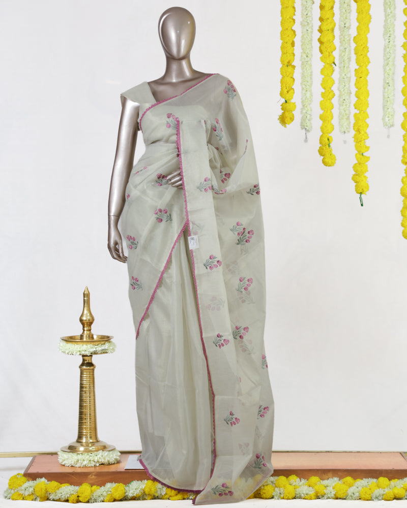 Pink Rosebud Tissue Organza Saree
