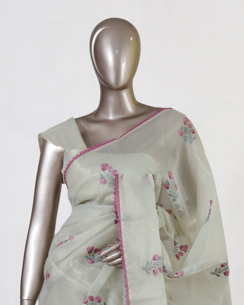 Pink Rosebud Tissue Organza Saree