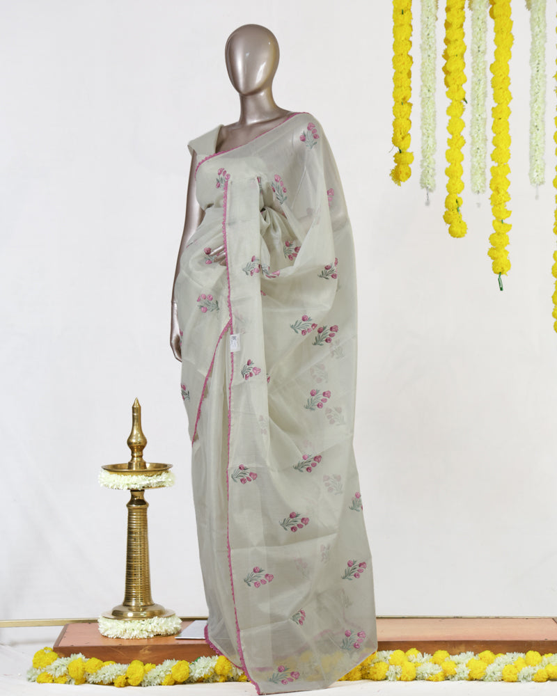 Pink Rosebud Tissue Organza Saree