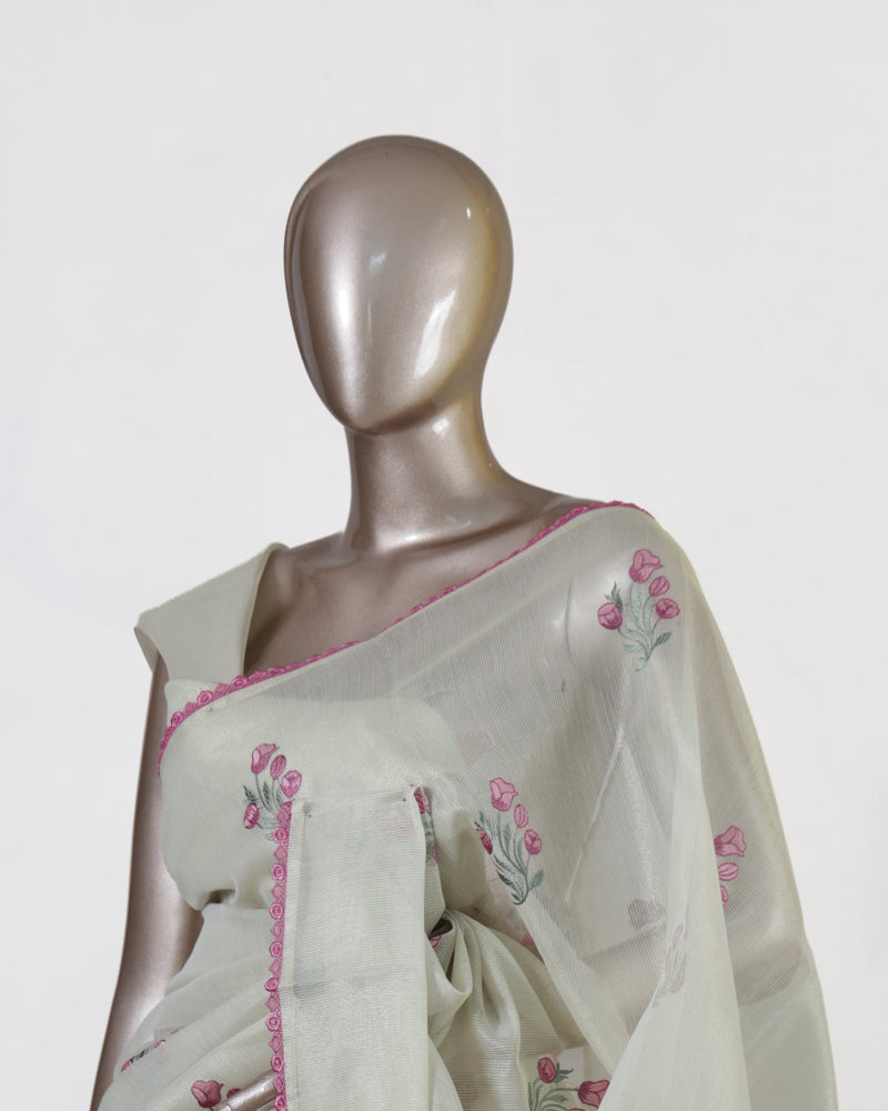 Pink Rosebud Tissue Organza Saree