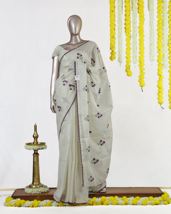 Lavender Berry Tissue Organza Saree