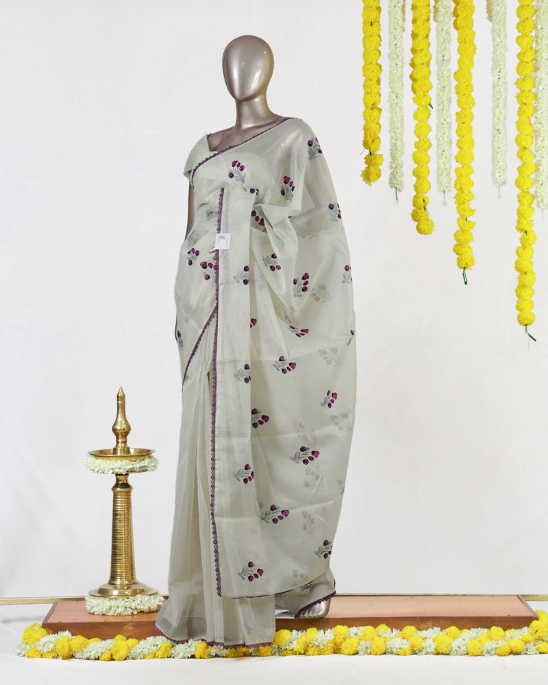 Lavender Berry Tissue Organza Saree