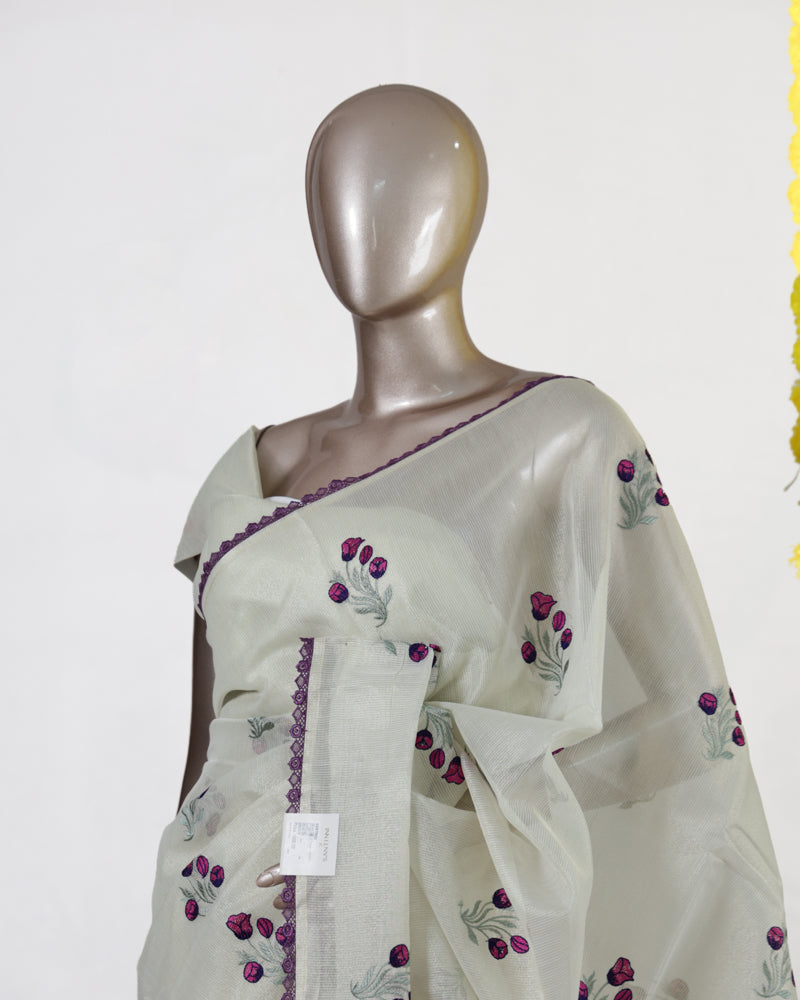 Lavender Berry Tissue Organza Saree